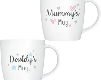 Parents Mugs Set Mummy & Daddy Baby shower Gift for New parents Christening Christmas Mother's and Father's Day gift and for many occasions