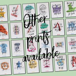 May include: A collage of 16 colorful printable art prints with inspirational quotes. The prints are framed in black and feature a variety of styles and colors.