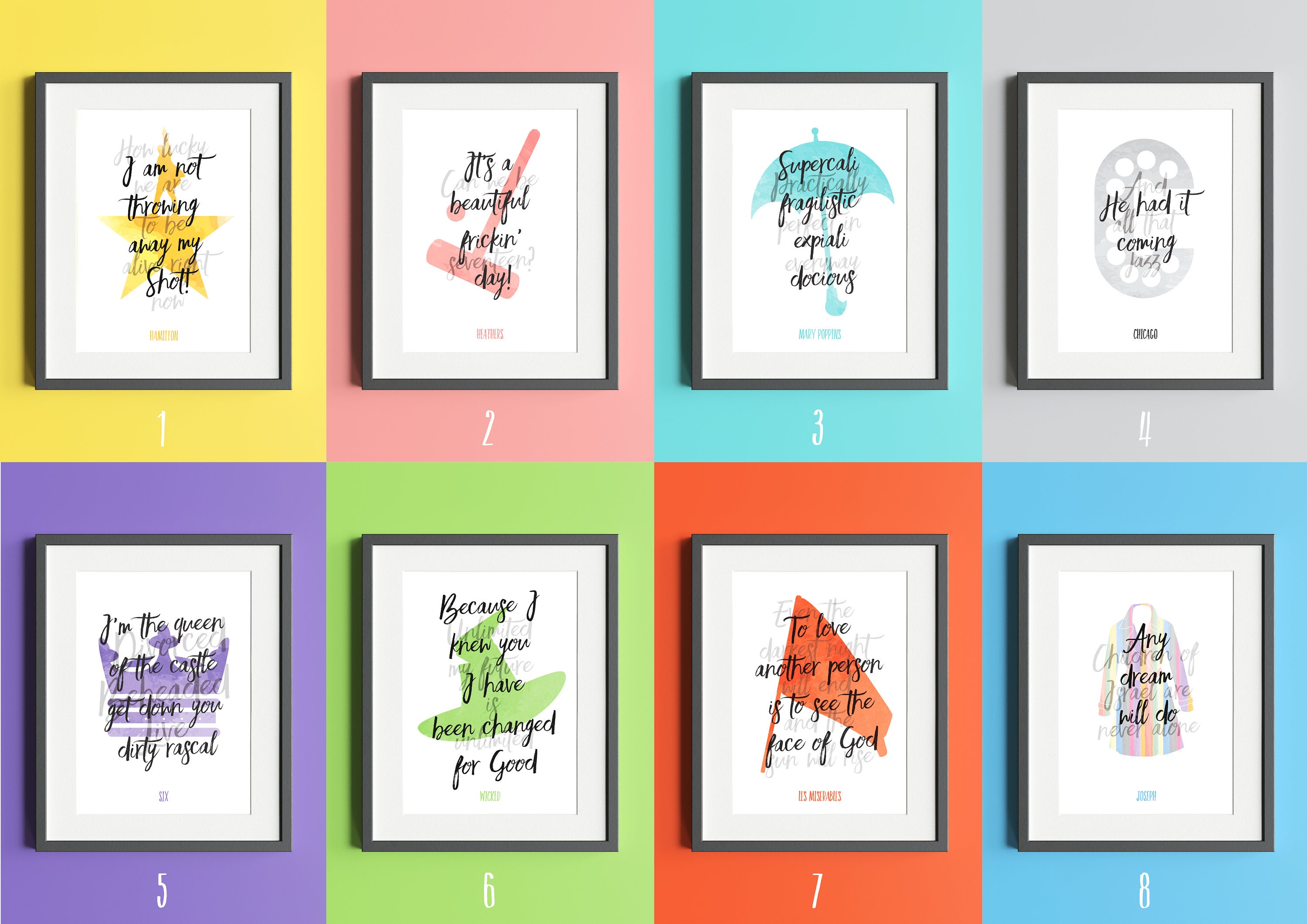Musical Theatre Quote Prints - Double Quote - A4 - Multi Purchase - Hamilton, Six, Waitress, Avenue Q, Dear Evan Hansen, Wicked and more