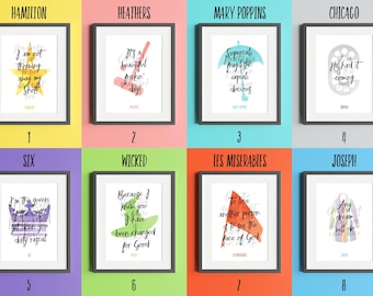 Musical Theatre Quote Prints: Hamilton, Wicked, Six, Les Miserable and More (A4)