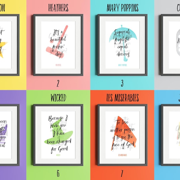 Musical Theatre Quote Prints: Hamilton, Wicked, Six, Les Miserable and More (A4)