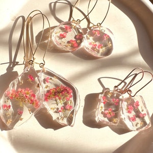 24K echt verguld | Echte bloem | Handgemaakte Dangle Oorbellen | Oorringen