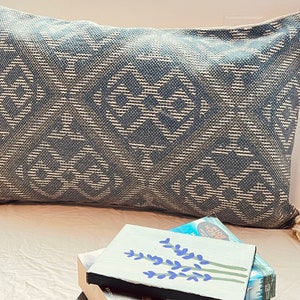 Blue Lumbar Pillow Cover: Handwoven Cotton, Minimalist Farmhouse Decor