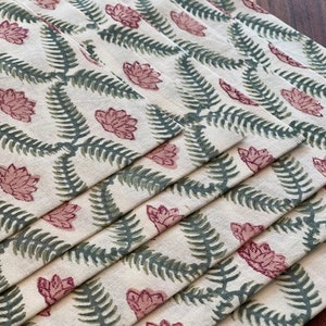Set of 6 Hand block print cotton  table Napkin, Pink lotus floral pattern, Handmade table napkins, Cotton Table linen, Housewarming Gift