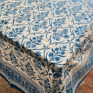 Block print table cloth , Rectangle table cover, Blue Cotton table cloth, minimalist decor, spring decor, 90x60 table linen