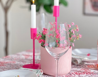 Set of 2 Metal Candle stick holders in Pink |Boho Decor| Mantel Decor| Colorful Candlestick Holder| Unique Gift| Housewarming Gift|