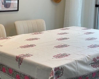 Block print Table cover in pink, Cotton Table linen,rectangle table cover, 4or6 seater table cloth  ,Housewarming Gift, Christmas Gift