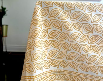 Hand Block Print Cotton Tablecloth: Yellow Floral 6-8 Seater