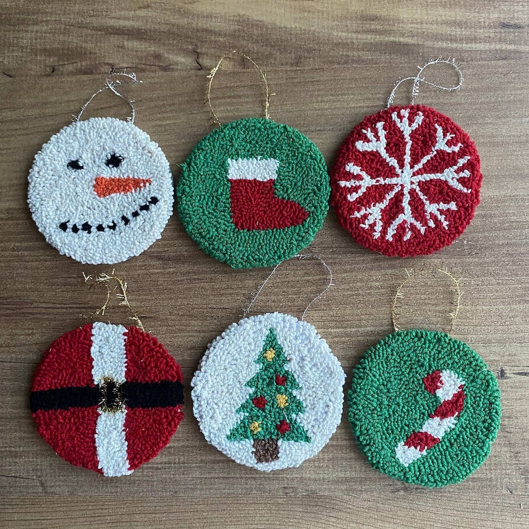 Christmas Punch Needle Ornaments Set of 6 New Year Decor Etsy