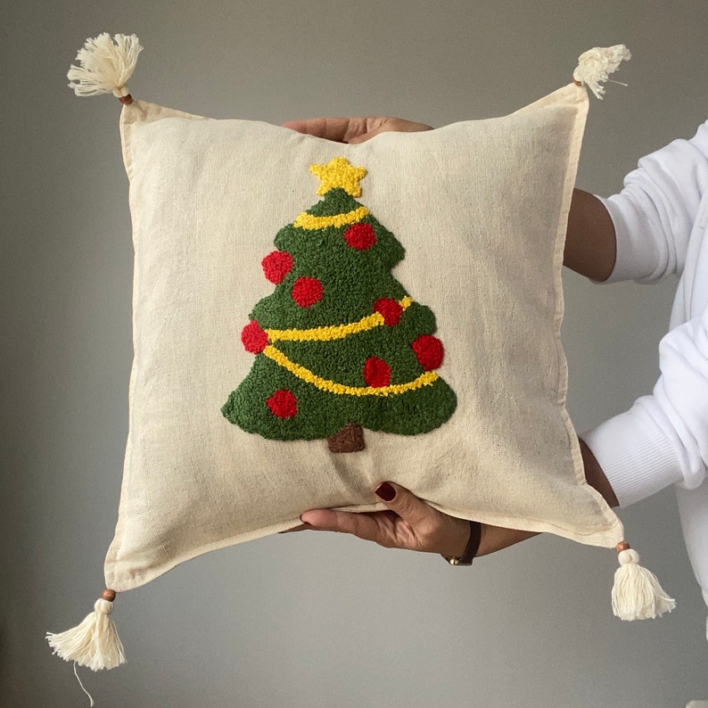 Christmas Embroidered Pillow Case New Year Decorative Pillow Etsy