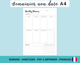 Undated weekly planner to print A4, digital planner, weekly planner, French planner, daily planner, PDF