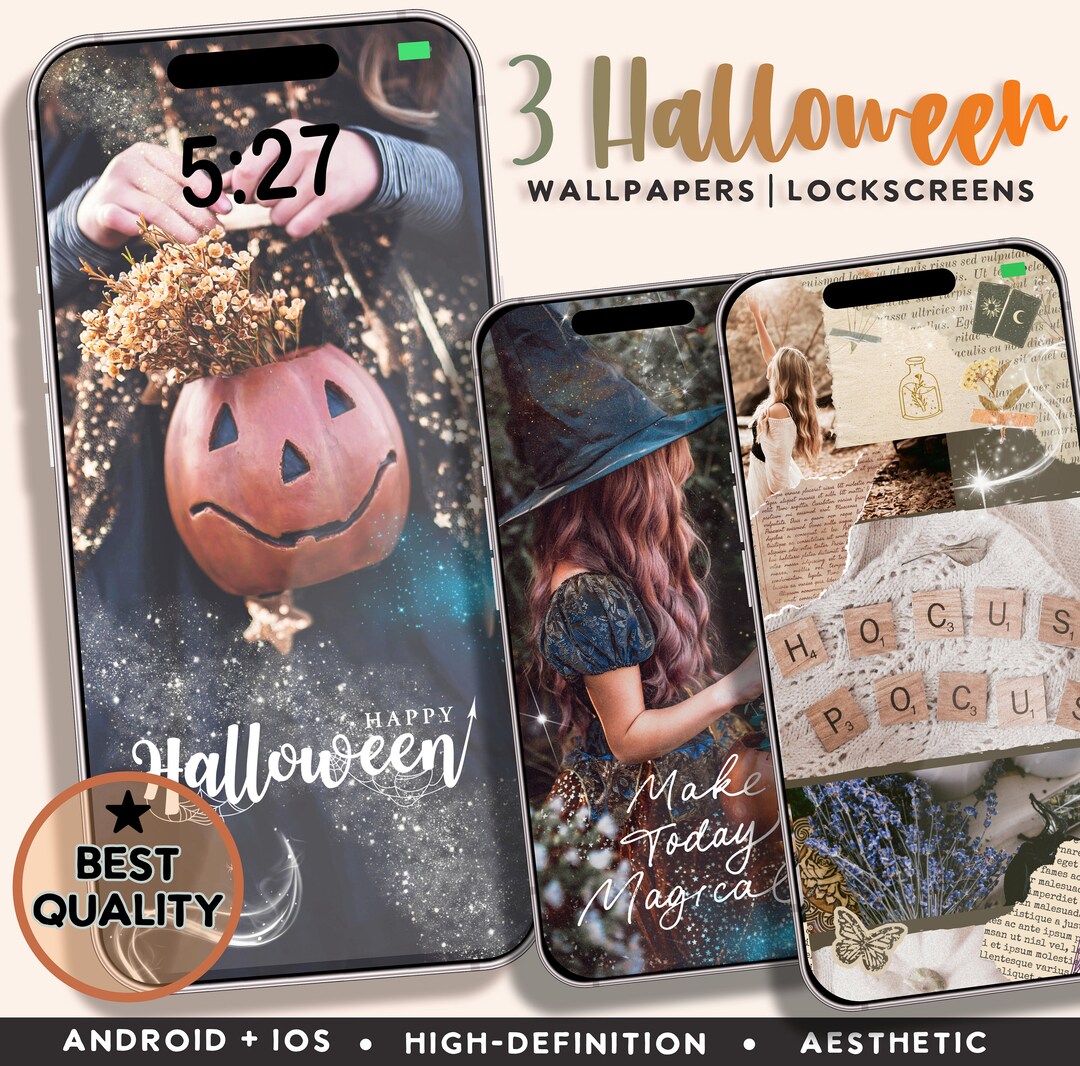 Halloween Phone Wallpaper Bundle, Android + Ios Phone, Cute Aesthetic