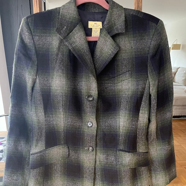 Vintage 90s green navy gray plaid wool blazer size 8 by Limited American