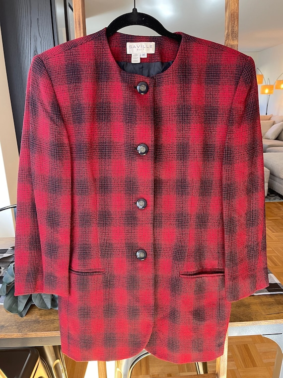 Vintage 1980s oversized red and black plaid wool b