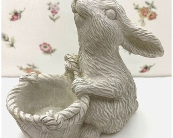 White Polystone Easter Bunny Figurine, Rabbit Succulent Planter