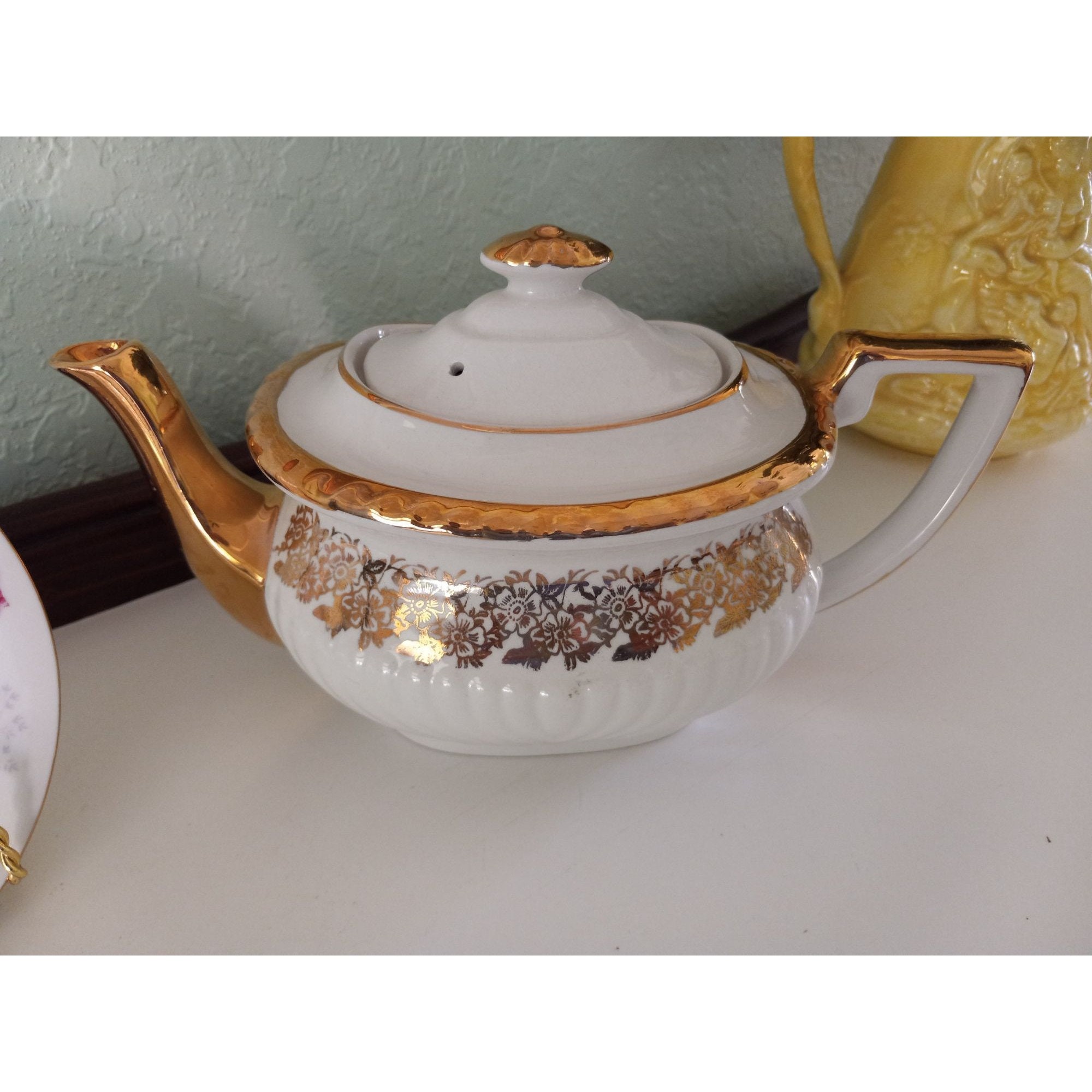 Vintage Gibsons England Teapot White and Gold Etsy
