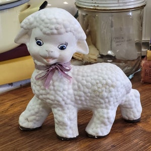 Vintage White Ceramic Lamb, Farmhouse Country Nursery Decor