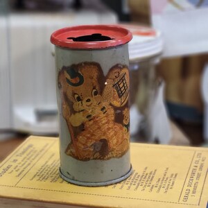 Vintage Tin 40/50&#39;s Canister Bank, Retro Kid&#39;s Decor