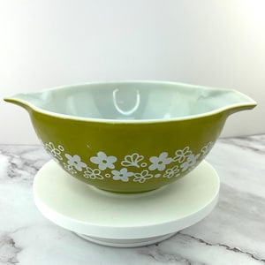 Vntg Pyrex #442 Green Crazy Daisy Spring Blossom Cinderella Handle