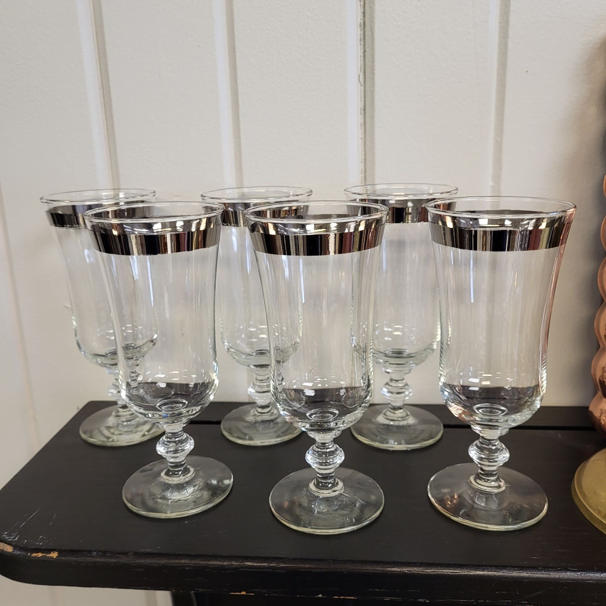Mid Century Modern 1950s Silver Rim Petite Martini Glasses After Dinner  Drinks Set of 4