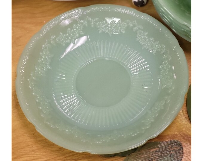 Vintage Anchor Hocking Fireking Jadeite alice Pattern Saucers, 1950's