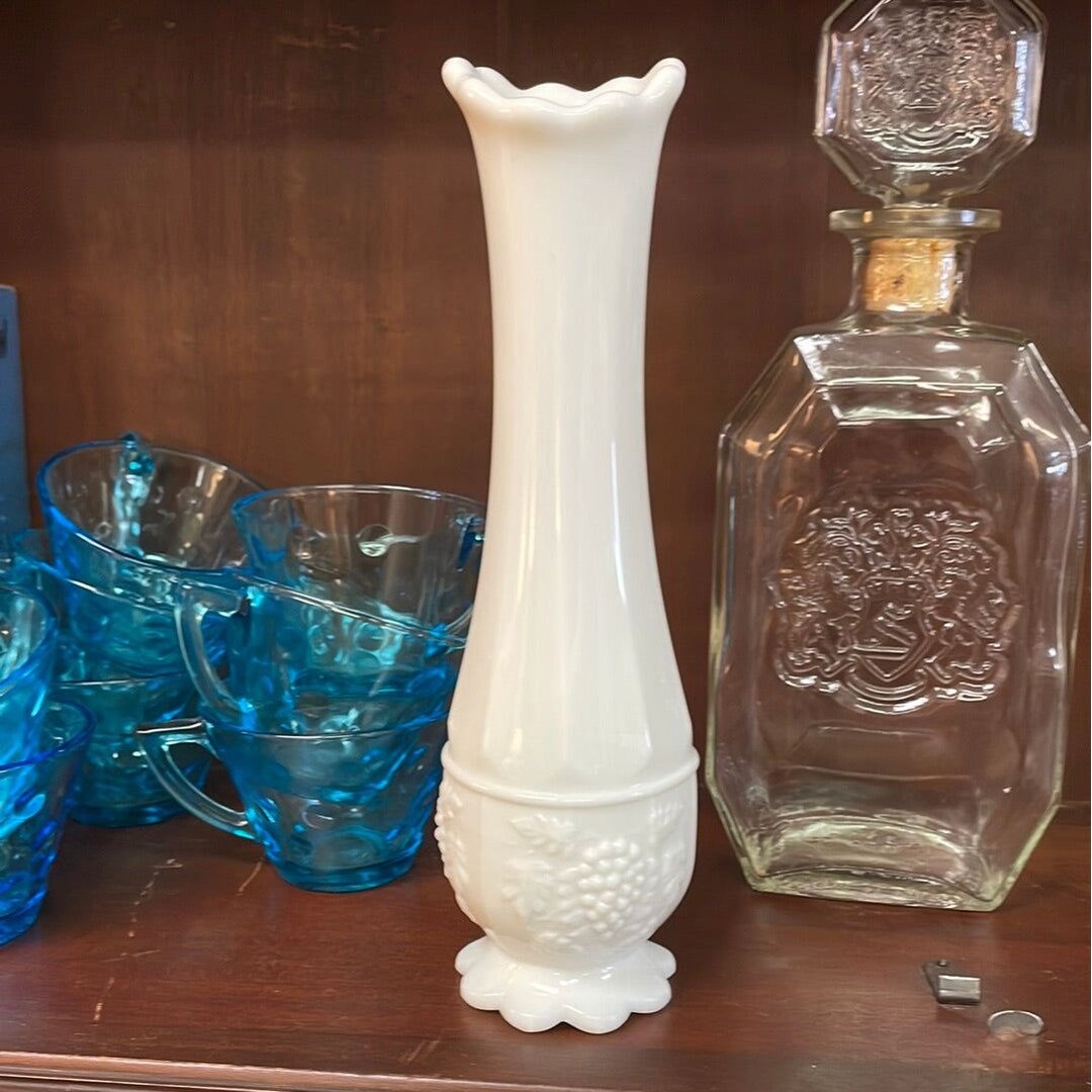 Vintage Westmoreland Milk Glass Swung Vase With Embossed Fruit Etsy