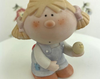 Vintage Bumpkins Girl with a Chick Ceramic Figurine by George Good.