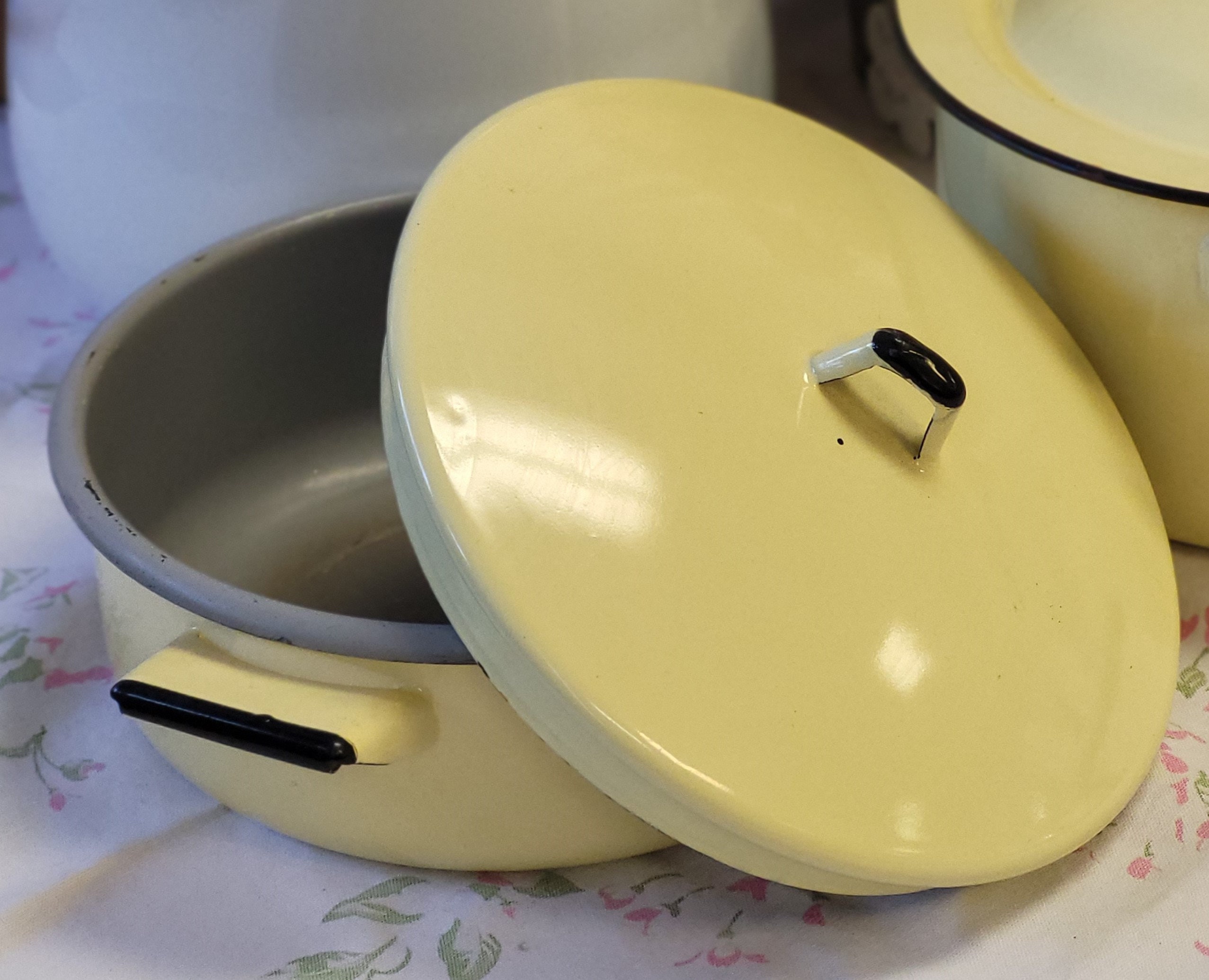 Vintage Enamel Yellow Pot Yellow Enamelware Cookware Lined Etsy