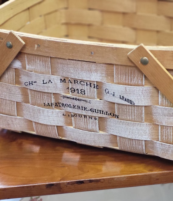 Rooster & Hen Picnic Basket, Vintage Upcycled Basket,… Gem