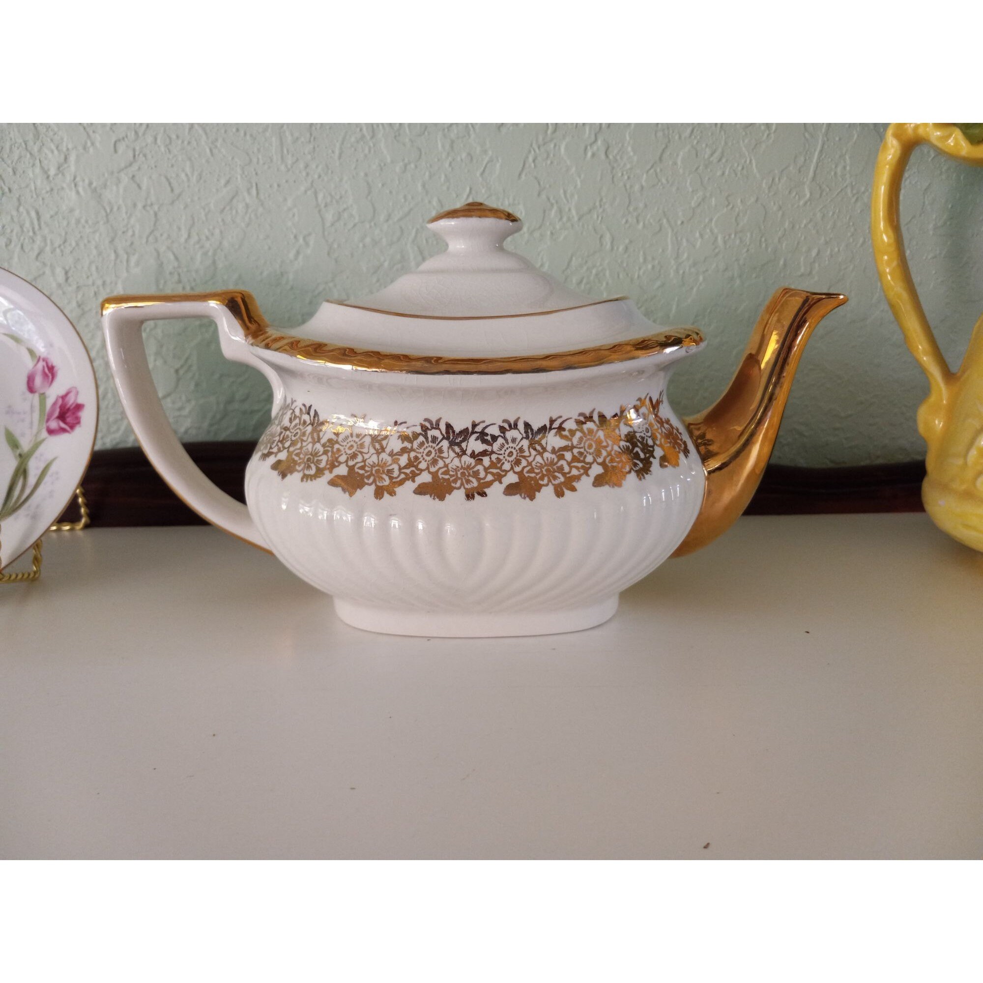 Vintage Gibsons England Teapot White and Gold Etsy
