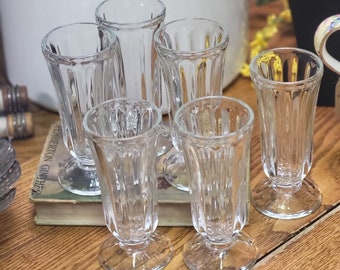Mid Century Ice Cream Soda Glasses, Set of 6 Pedestal Tulip Shaped Glasses