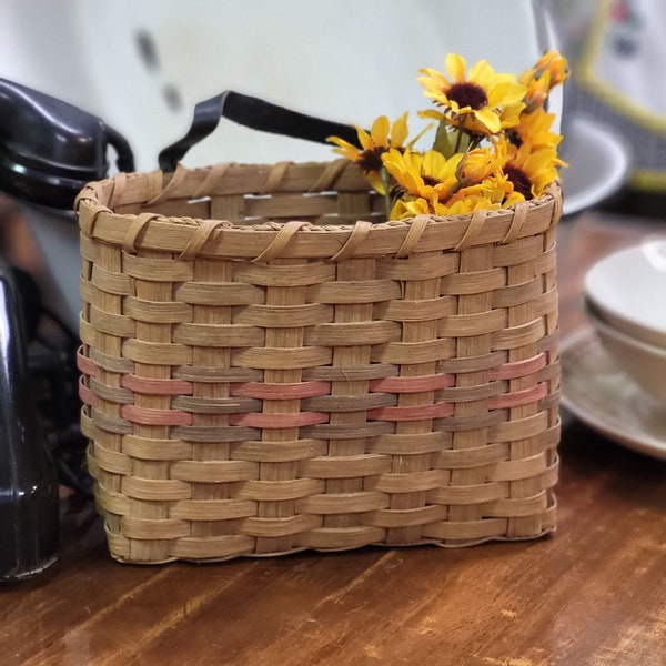 Vintage Wall Pocket Basket, Wicker Striped Wall Hanging