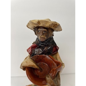 Mexican Folk Art Figurines Vintage Handmade Paper Mache Dolls Man with a Bowl