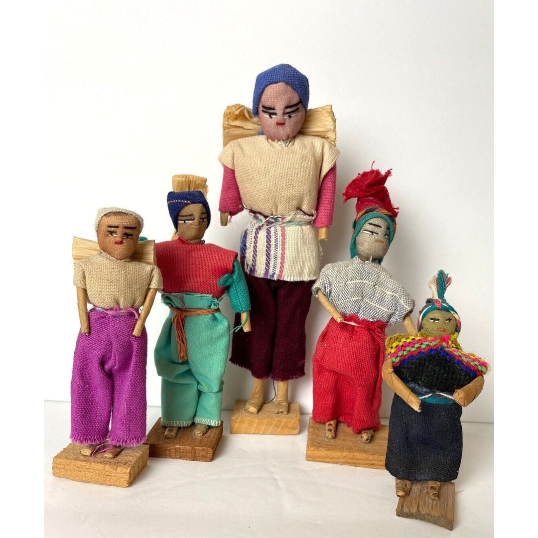 Vintage Guatemalan Folk Art Dolls, Handmade Cloth, Wood and Paper, Set ...