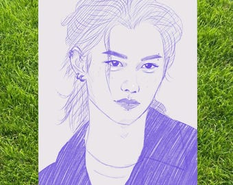 skz felix sketch kpop art print