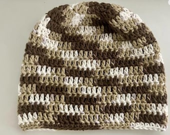 Hand Crocheted Cotton Beanie, Women's Medium, Chemo Cap