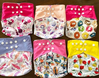 6 Pocket Diapers - Adjustable Cloth Diapers. Pocket diapers |handmade |eco-friendly| go green |natural products - Girl theme