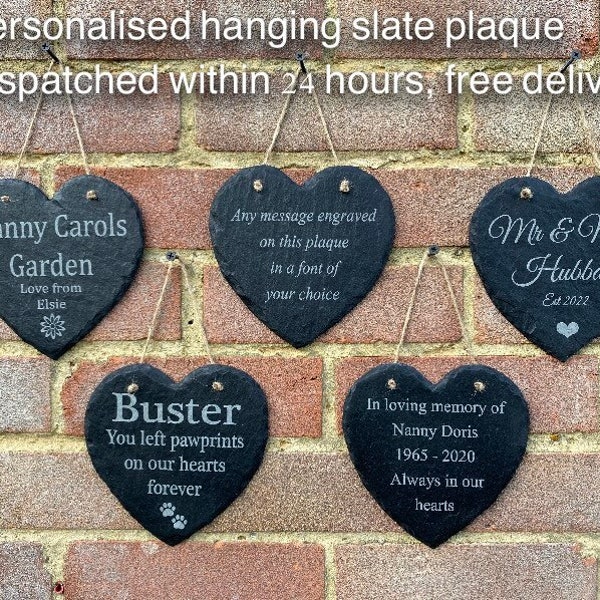 Personalised rustic hand cut hanging slate sign