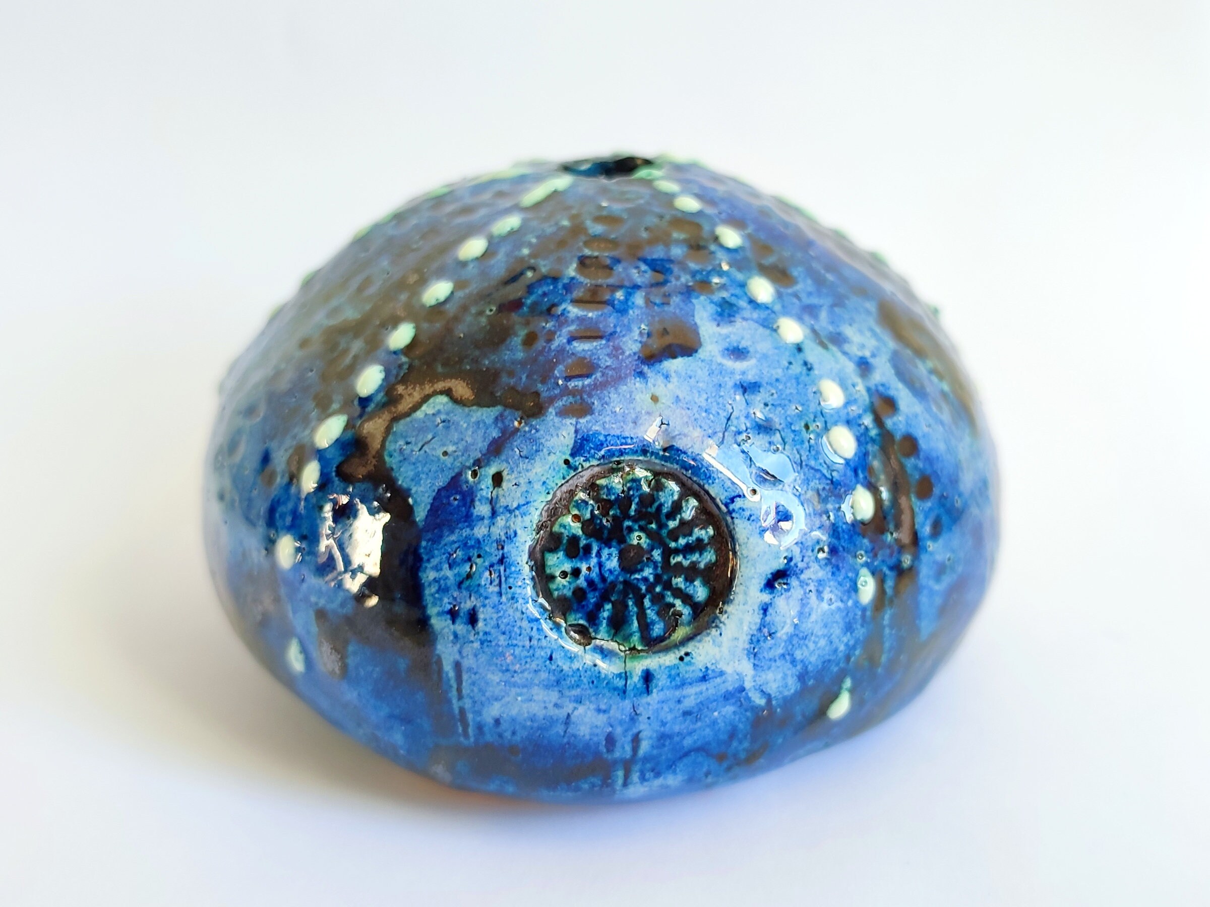 Ceramic Sea Urchin For Home Decor By Handmade in Giens, Oursin de Gift, Blue Azur, Christmas Ornamen