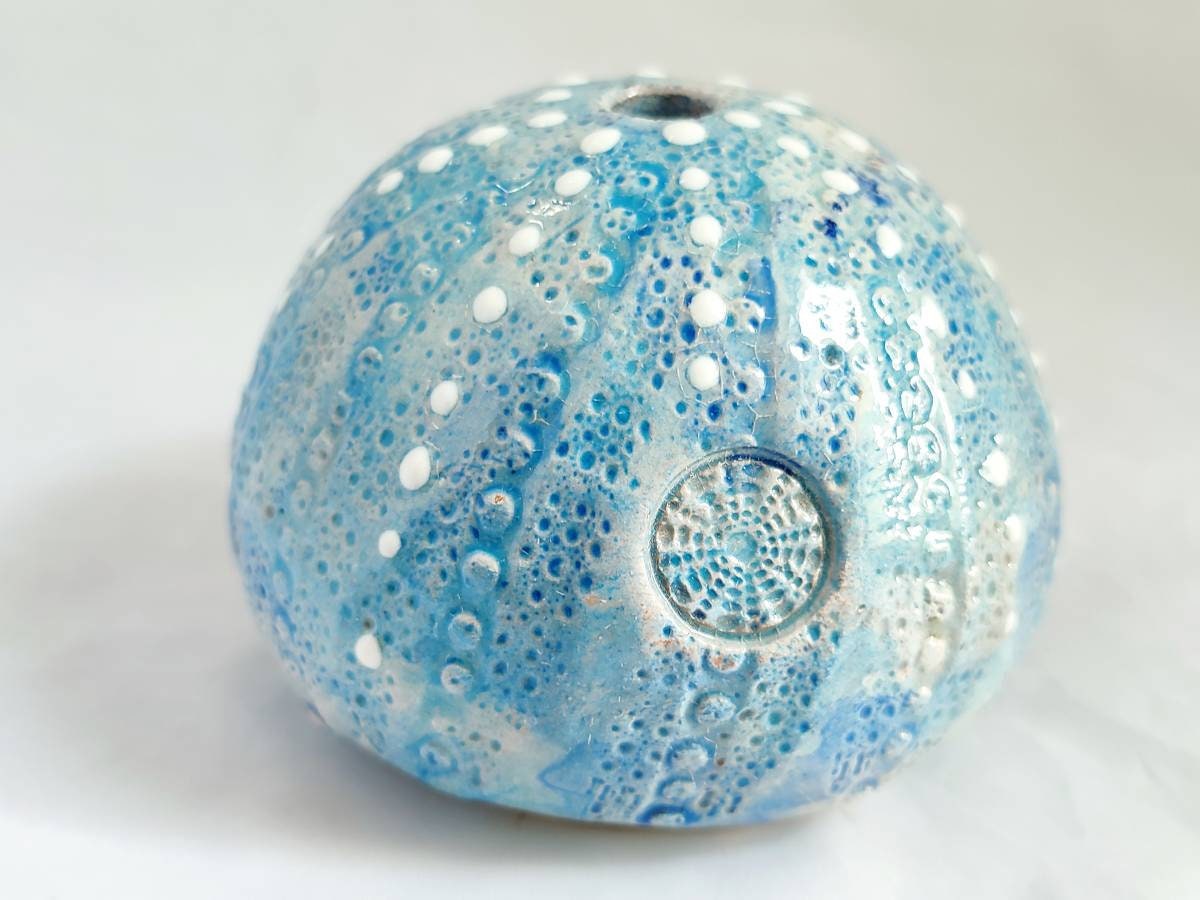 Ceramic Sea Urchin For Home Decor By Handmade in Giens, Oursin de Gift, Blue Azur, Christmas Ornamen