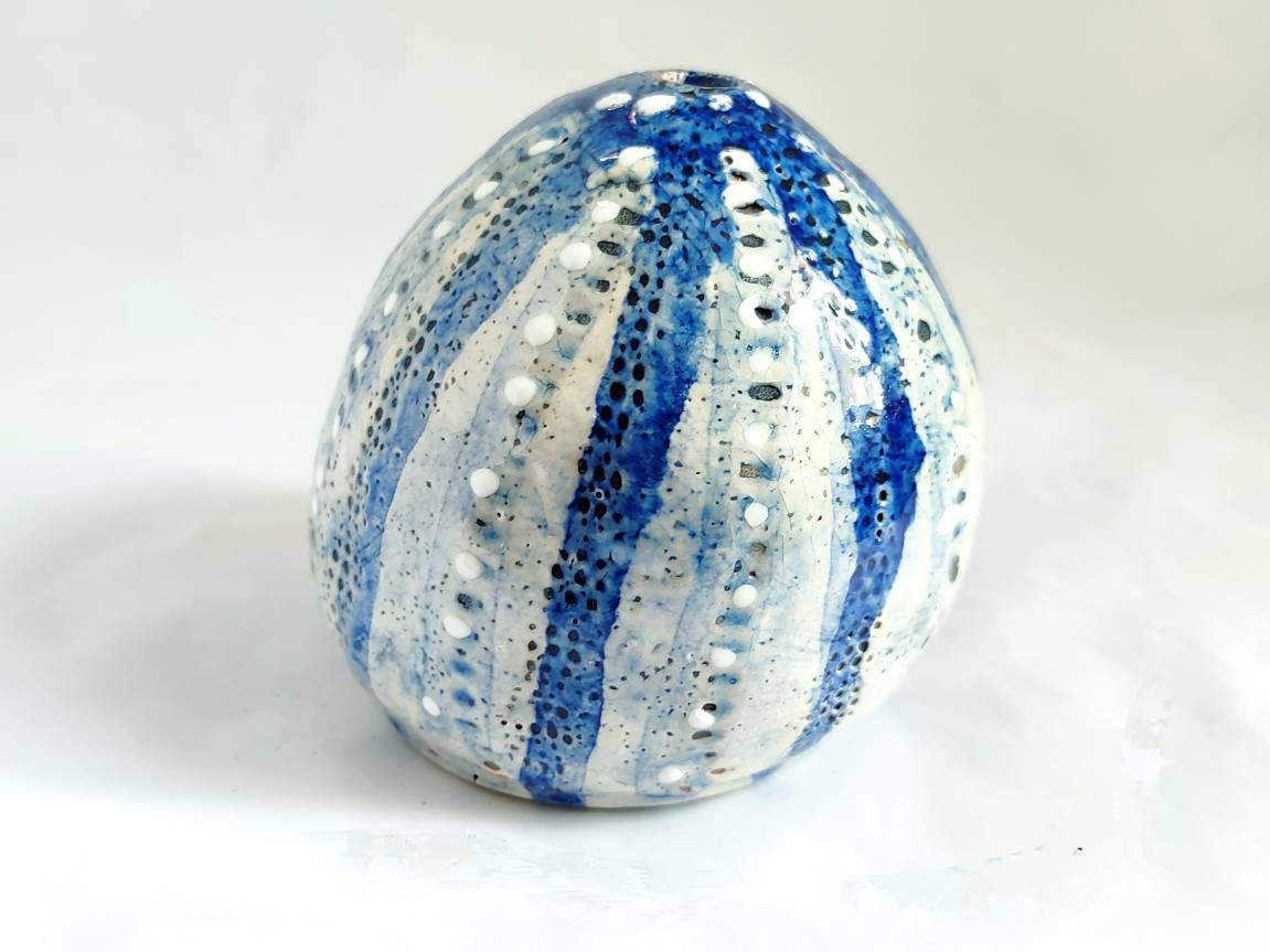 Ceramic Sea Urchin For Home Decor By Handmade in Giens, Oursin de Gift, Blue Azur, Christmas Ornamen
