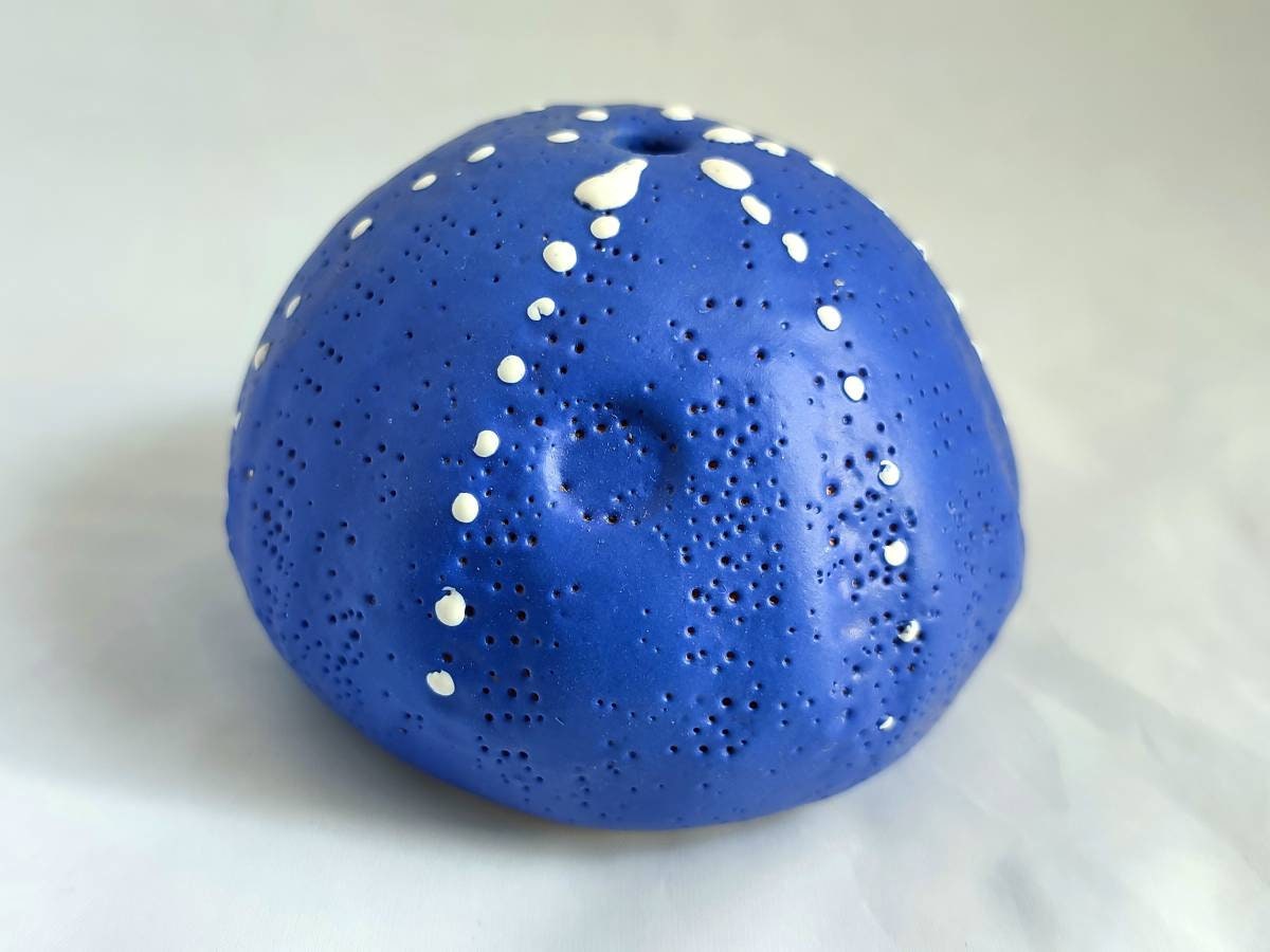 Ceramic Sea Urchin For Home Decor By Handmade in Giens, Oursin de Gift, Blue Azur, Christmas Ornamen