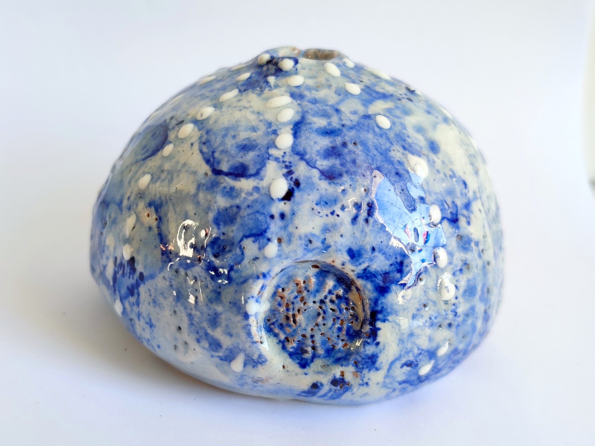 Ceramic Sea Urchin For Home Decor By Handmade in Giens, Oursin de Gift, Blue Azur, Christmas Ornamen