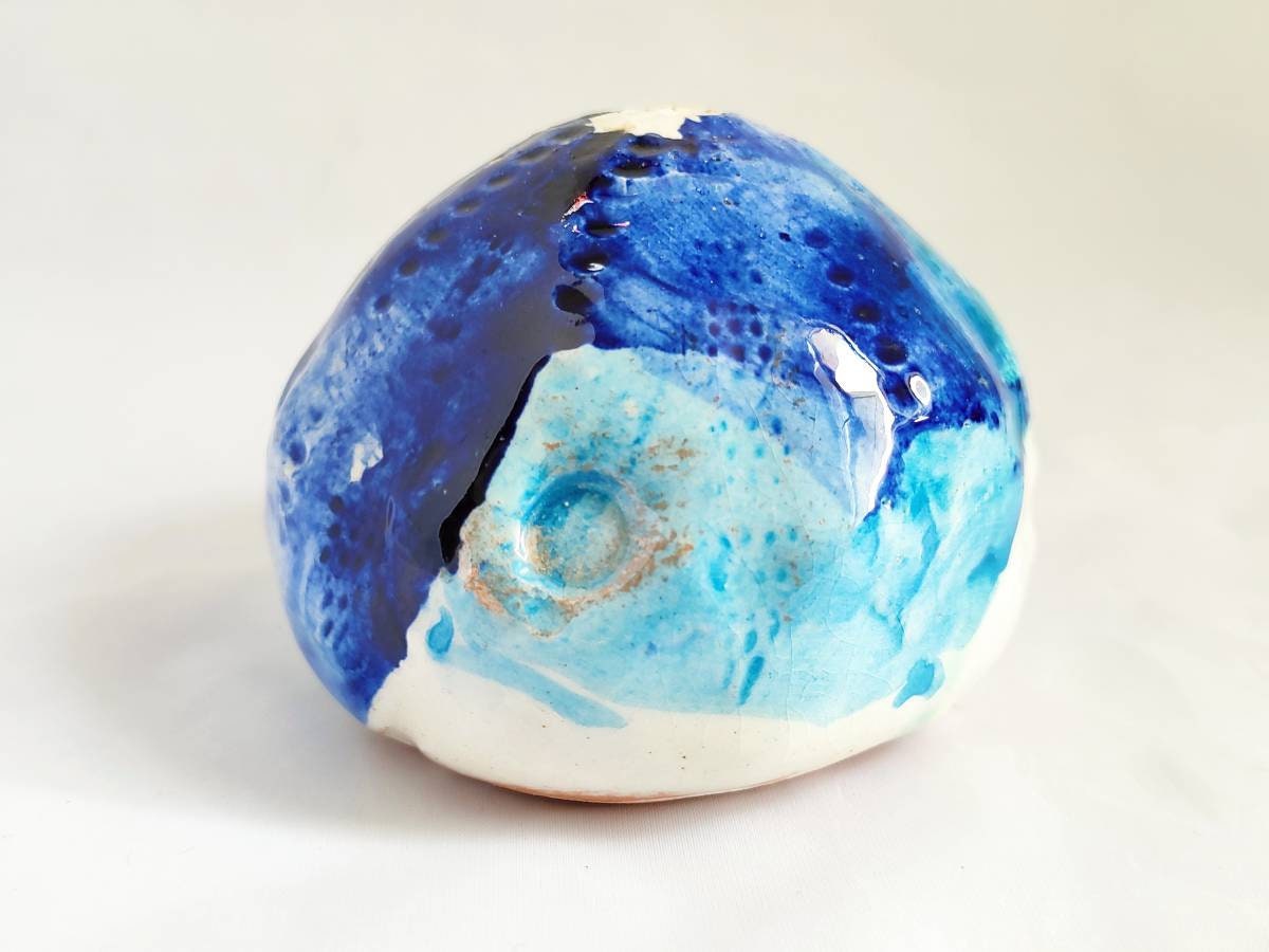 Ceramic Sea Urchin For Home Decor By Handmade in Giens, Oursin de Gift, Blue Azur, Christmas Ornamen