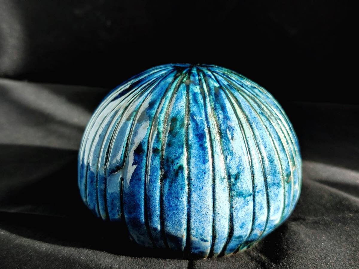 Ceramic Sea Urchin For Home Decor By Handmade in Giens, Oursin de Gift, Blue Azur, Christmas Ornamen