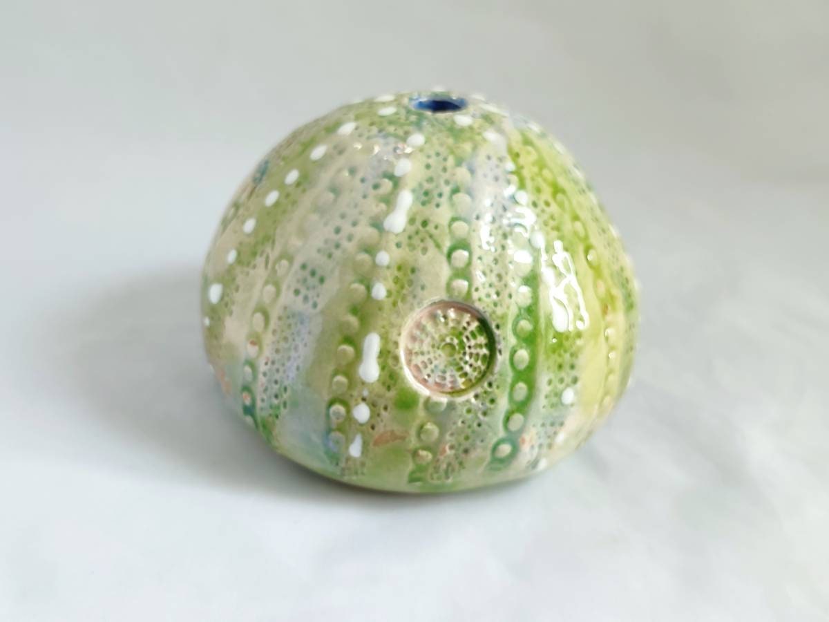 Ceramic Sea Urchin For Home Decor By Handmade in Giens, Oursin de Gift, Blue Azur, Christmas Ornamen