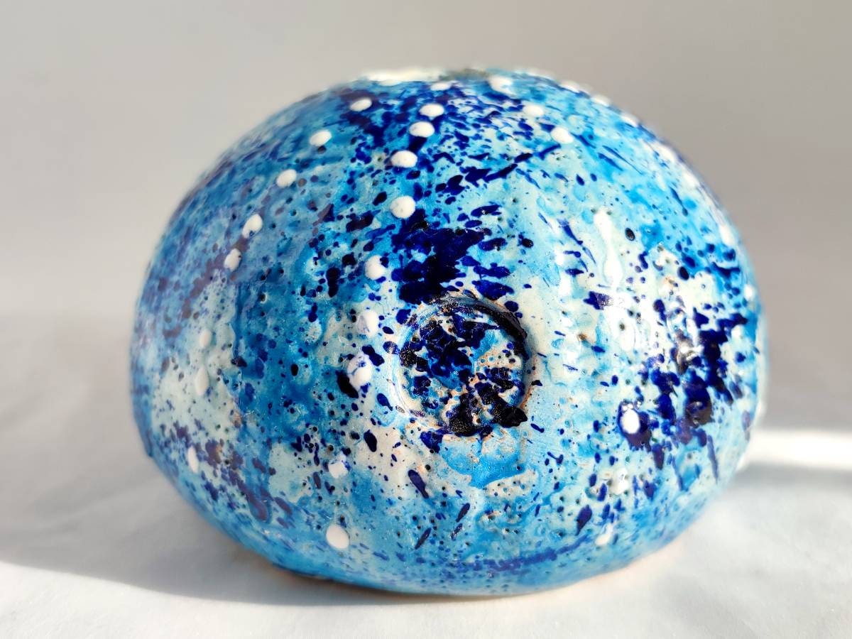 Ceramic Sea Urchin For Home Decor By Handmade in Giens, Oursin de Gift, Blue Azur, Christmas Ornamen