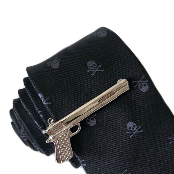 Silver Handgun Tie Clip | Handgun Tie Clip | Unique Tie Clip | Cool Tie Clip | Gifts For Him | Tie Bar | Silver Tie Clip | Tie Clips