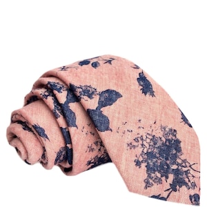 Pink With Navy Floral Tie | Pink Tie | Pink Floral Tie | Wedding Tie | Man Tie | Groomsmen Ties | Cotton Skinny Tie | Gifts For Men