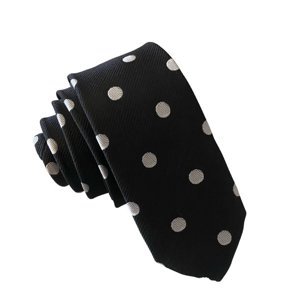 Black With Silver Polka Dot Tie | Black Tie | Wedding Tie | Man Tie | Groomsmen Ties | Cotton Skinny Tie | Gifts For Men | Skinny Ties